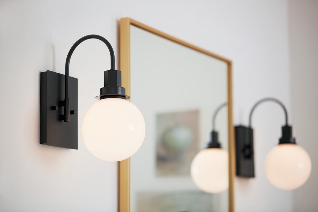 KICHLER 55149BK Hex 11.5 Inch 1 Light Wall Sconce With Opal Glass In Black
