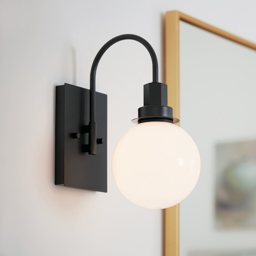 KICHLER 55149BK Hex 11.5 Inch 1 Light Wall Sconce With Opal Glass In Black