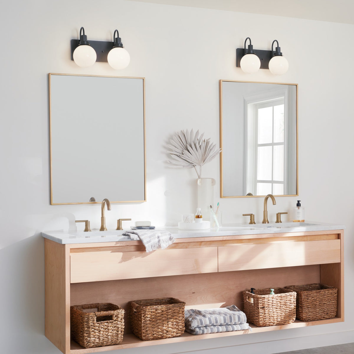 KICHLER 55150BK Hex 14.25 Inch 2 Light Vanity With Opal Glass In Black