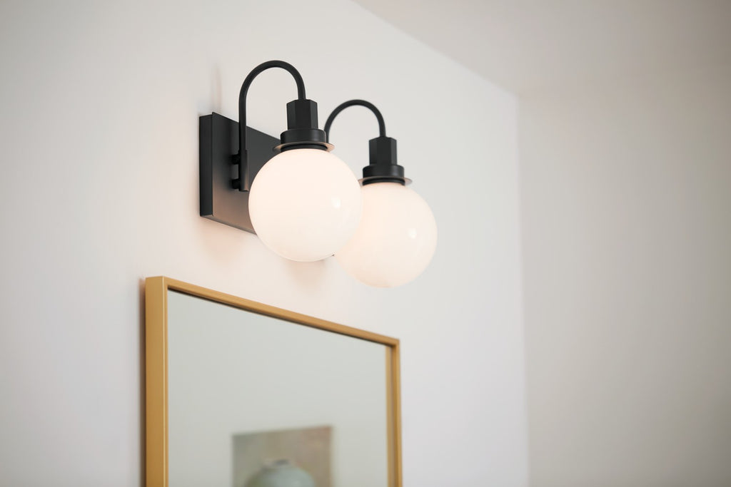 KICHLER 55150BK Hex 14.25 Inch 2 Light Vanity With Opal Glass In Black