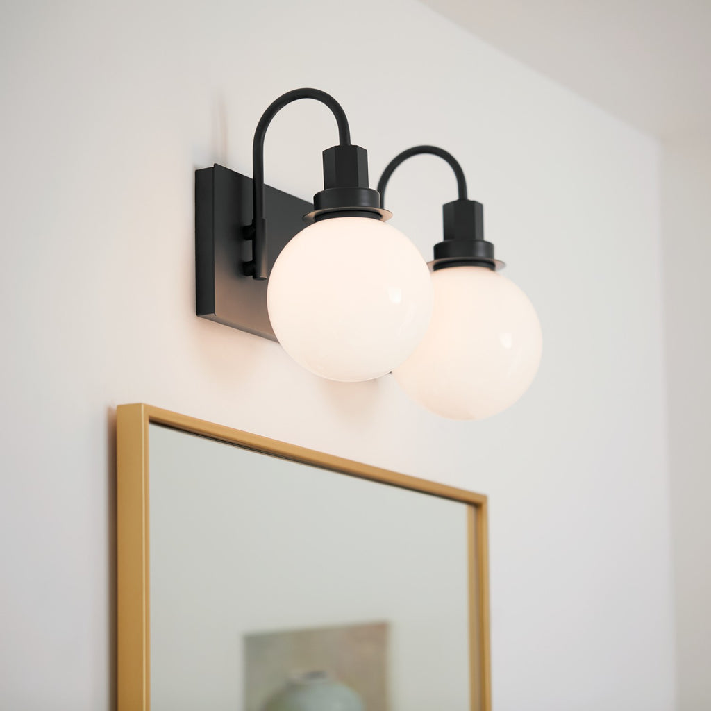 KICHLER 55150BK Hex 14.25 Inch 2 Light Vanity With Opal Glass In Black
