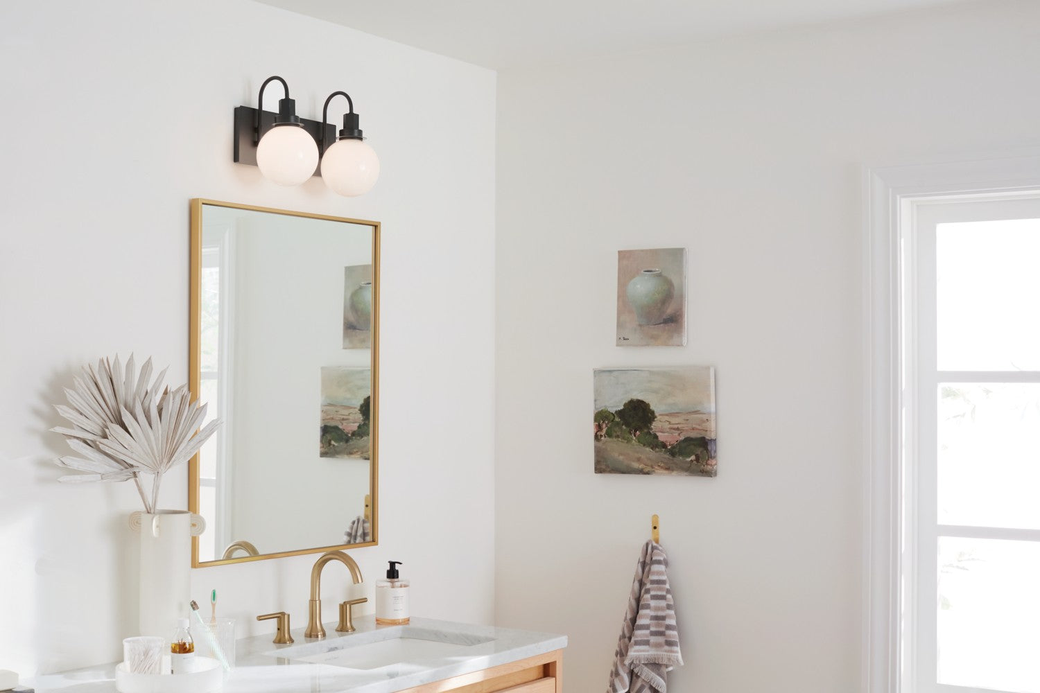 KICHLER 55150BK Hex 14.25 Inch 2 Light Vanity With Opal Glass In Black