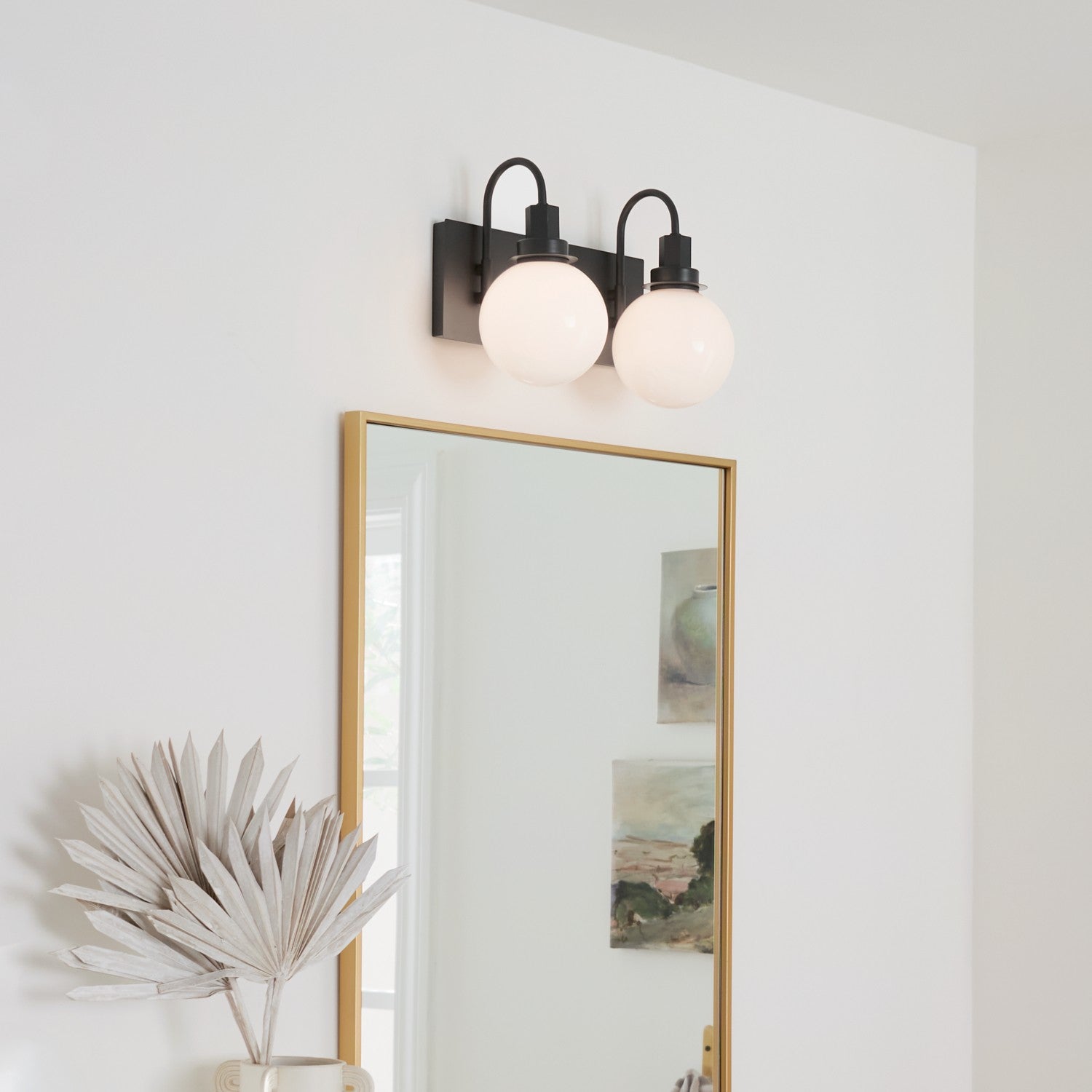 KICHLER 55150BK Hex 14.25 Inch 2 Light Vanity With Opal Glass In Black