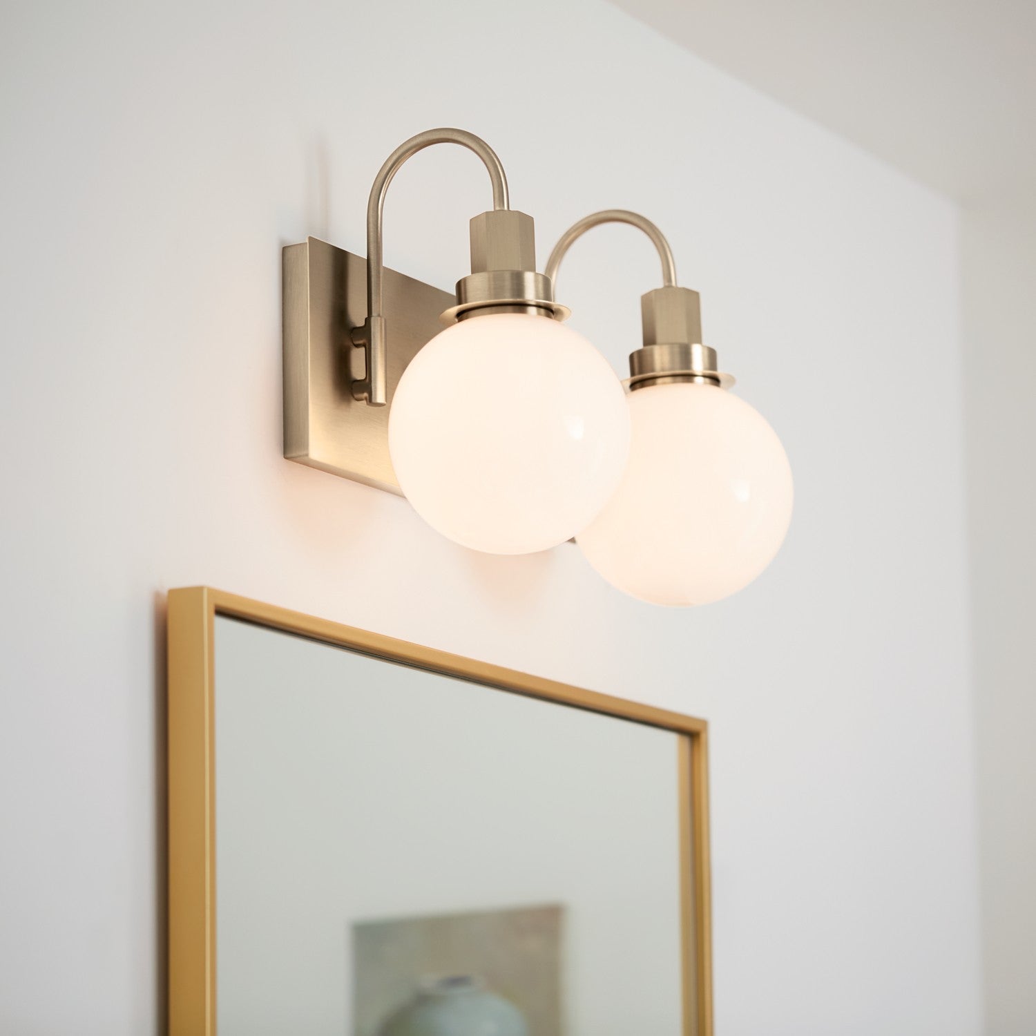 KICHLER 55150CPZ Hex 14.25 Inch 2 Light Vanity With Opal Glass In Champagne Bronze