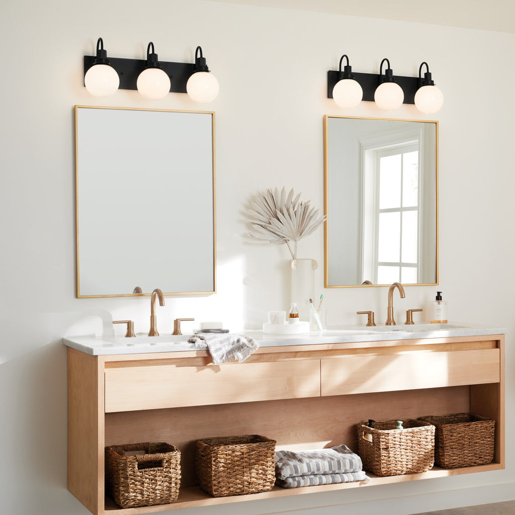 KICHLER 55151BK Hex 22.75 Inch 3 Light Vanity With Opal Glass In Black