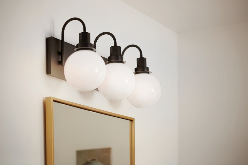 KICHLER 55151BK Hex 22.75 Inch 3 Light Vanity With Opal Glass In Black