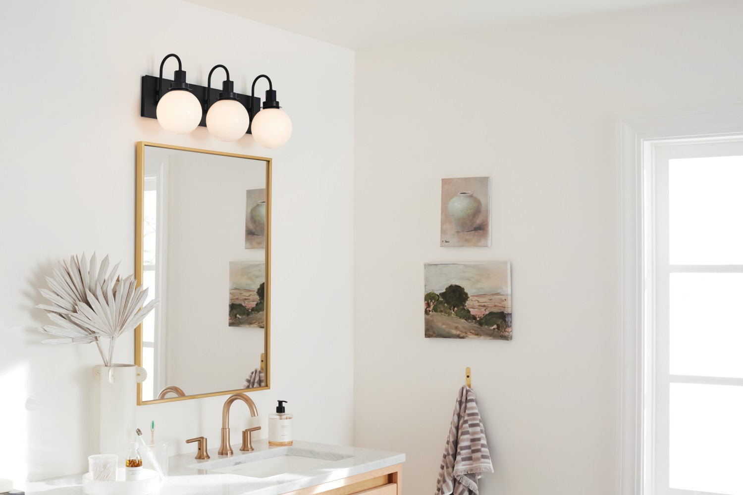 KICHLER 55151BK Hex 22.75 Inch 3 Light Vanity With Opal Glass In Black