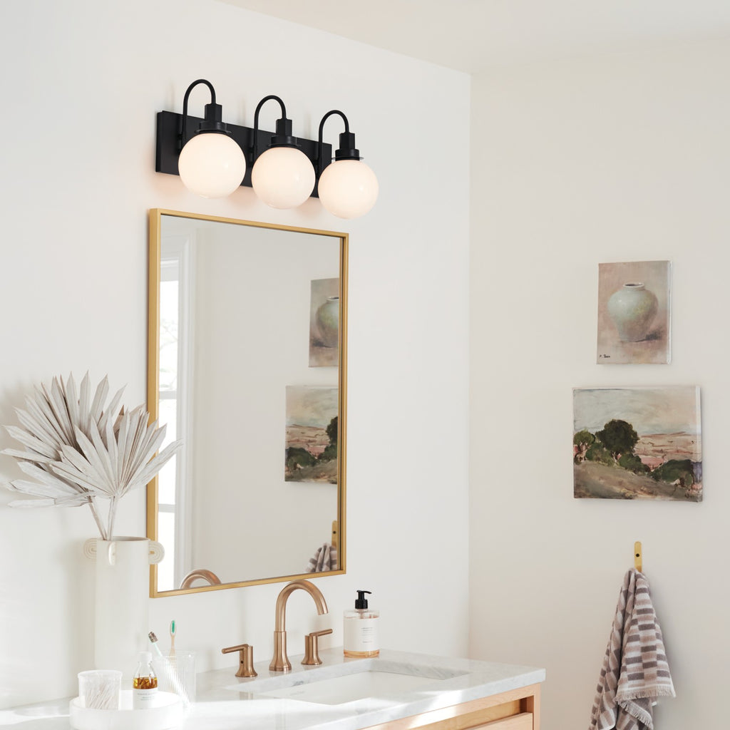 KICHLER 55151BK Hex 22.75 Inch 3 Light Vanity With Opal Glass In Black