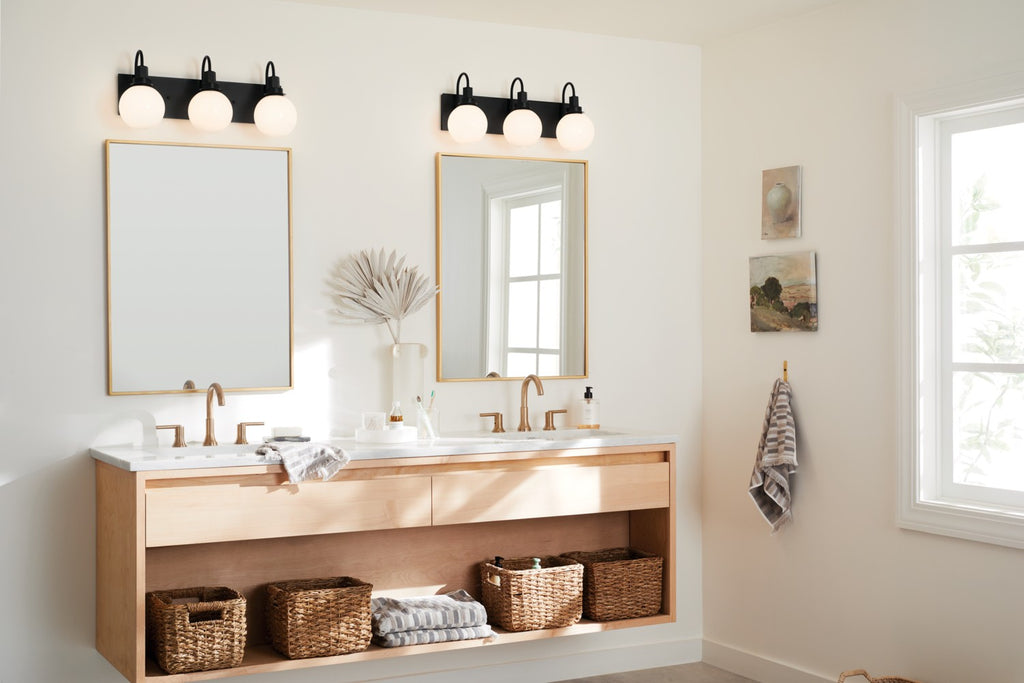 KICHLER 55151BK Hex 22.75 Inch 3 Light Vanity With Opal Glass In Black
