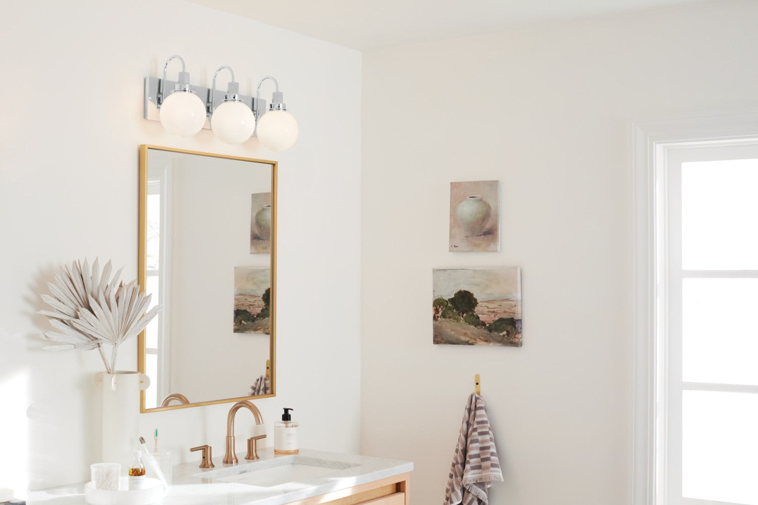 KICHLER 55151CH Hex 22.75 Inch 3 Light Vanity With Opal Glass In Chrome
