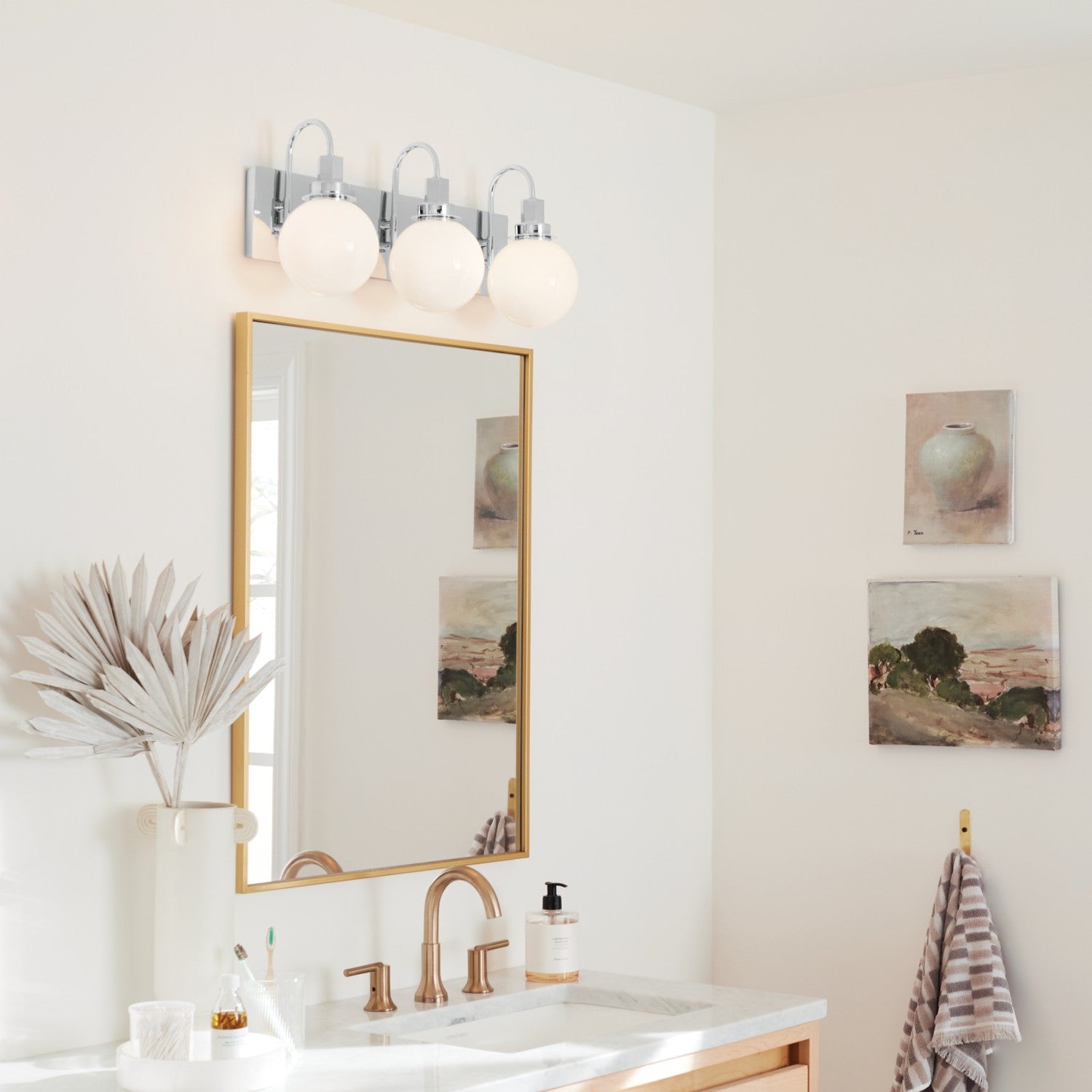 KICHLER 55151CH Hex 22.75 Inch 3 Light Vanity With Opal Glass In Chrome
