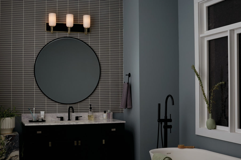 KICHLER 55163CPZ Solia 24 Inch 3 Light Vanity With Opal Glass In Champagne Bronze With Black