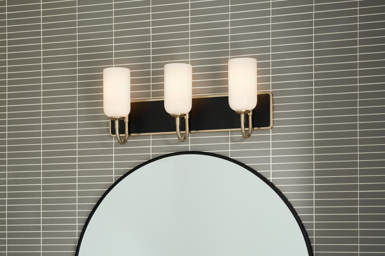 KICHLER 55163CPZ Solia 24 Inch 3 Light Vanity With Opal Glass In Champagne Bronze With Black