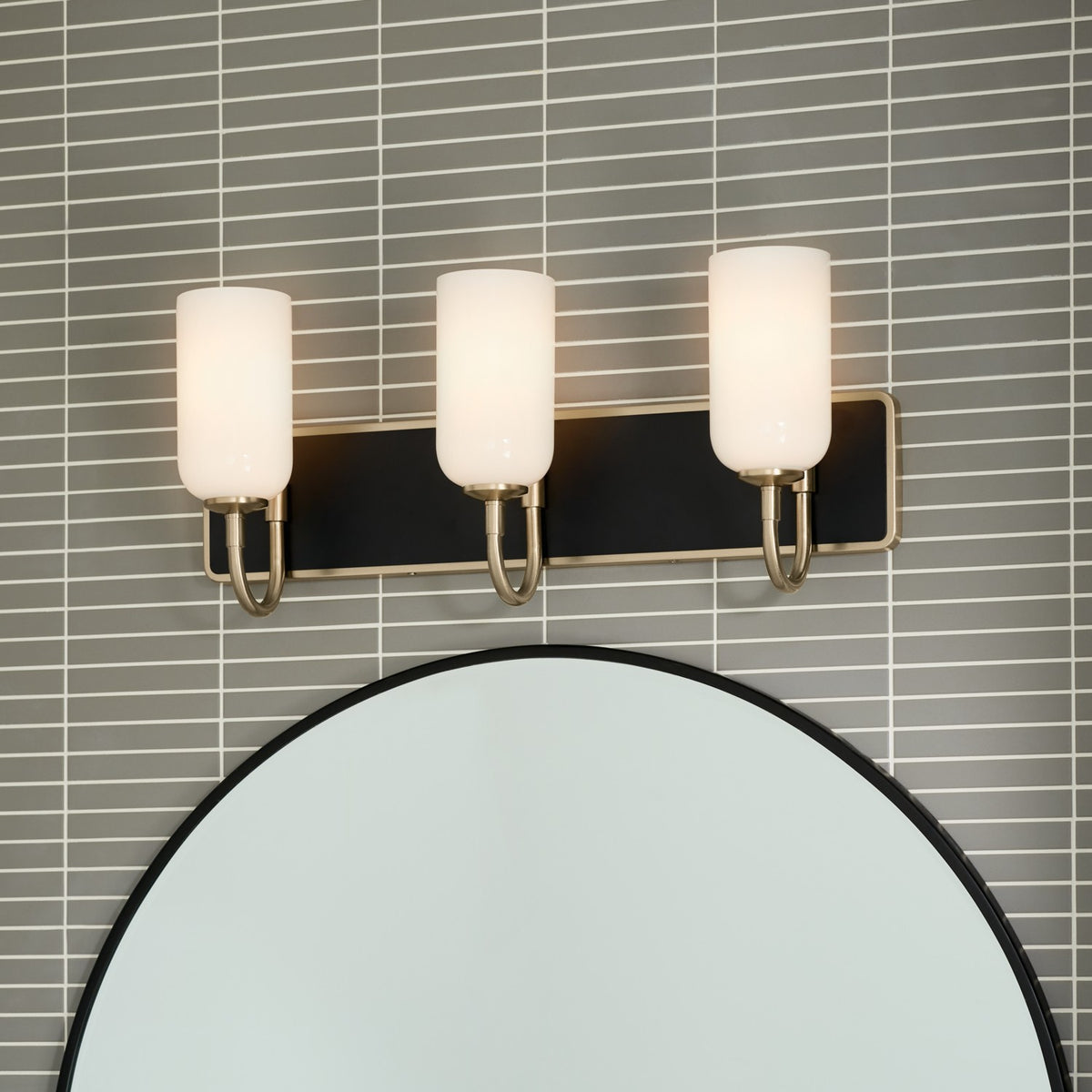 KICHLER 55163CPZ Solia 24 Inch 3 Light Vanity With Opal Glass In Champagne Bronze With Black