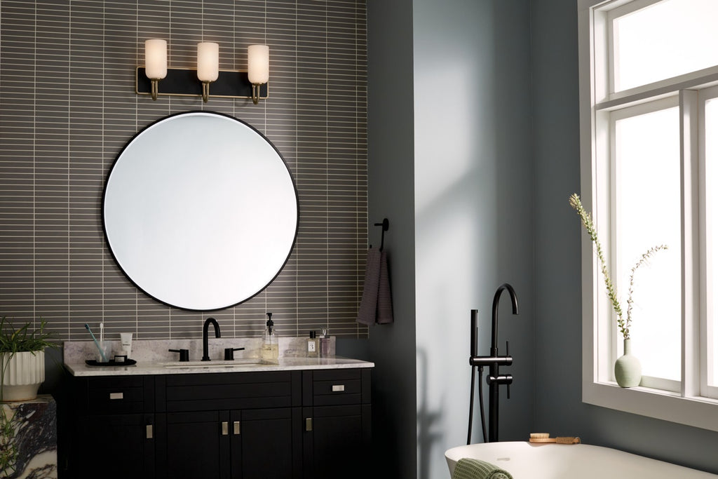 KICHLER 55163CPZ Solia 24 Inch 3 Light Vanity With Opal Glass In Champagne Bronze With Black