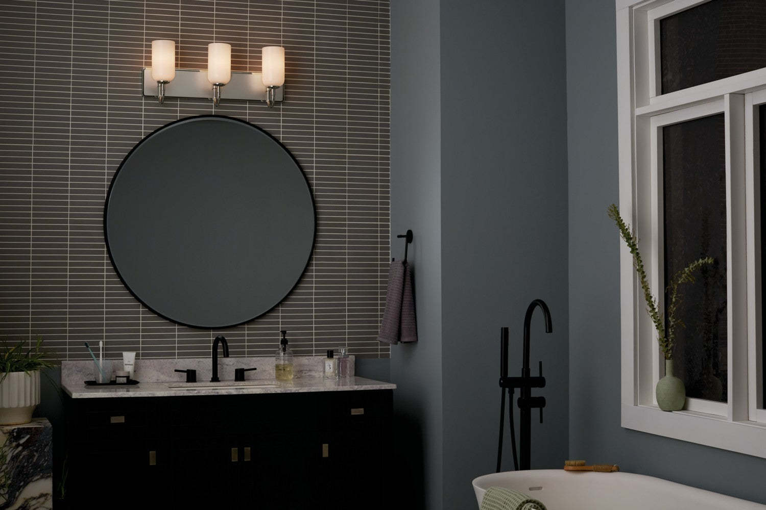KICHLER 55163PN Solia 24 Inch 3 Light Vanity With Opal Glass In Polished Nickel With Stain Nickel