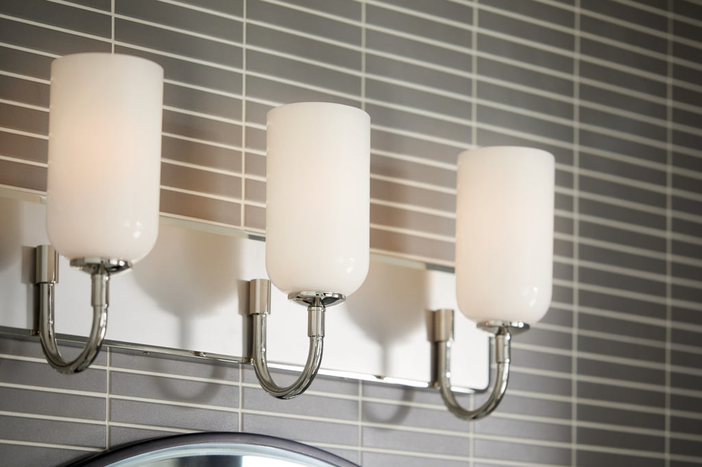 KICHLER 55163PN Solia 24 Inch 3 Light Vanity With Opal Glass In Polished Nickel With Stain Nickel