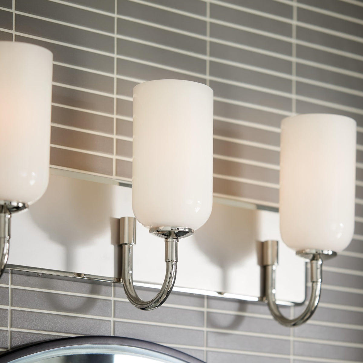 KICHLER 55163PN Solia 24 Inch 3 Light Vanity With Opal Glass In Polished Nickel With Stain Nickel