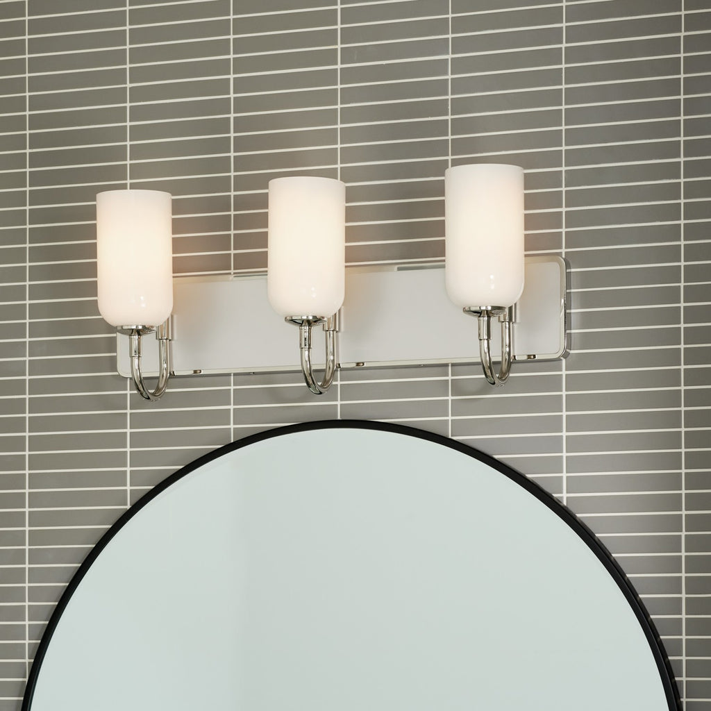 KICHLER 55163PN Solia 24 Inch 3 Light Vanity With Opal Glass In Polished Nickel With Stain Nickel