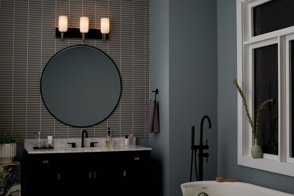 KICHLER 55163NI Solia 24 Inch 3 Light Vanity With Opal Glass In Brushed Nickel With Black