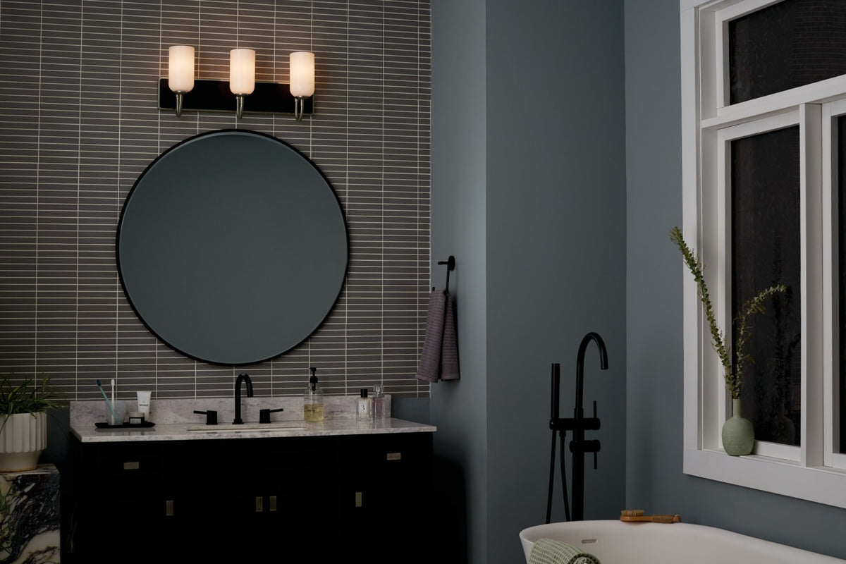 KICHLER 55163NI Solia 24 Inch 3 Light Vanity With Opal Glass In Brushed Nickel With Black