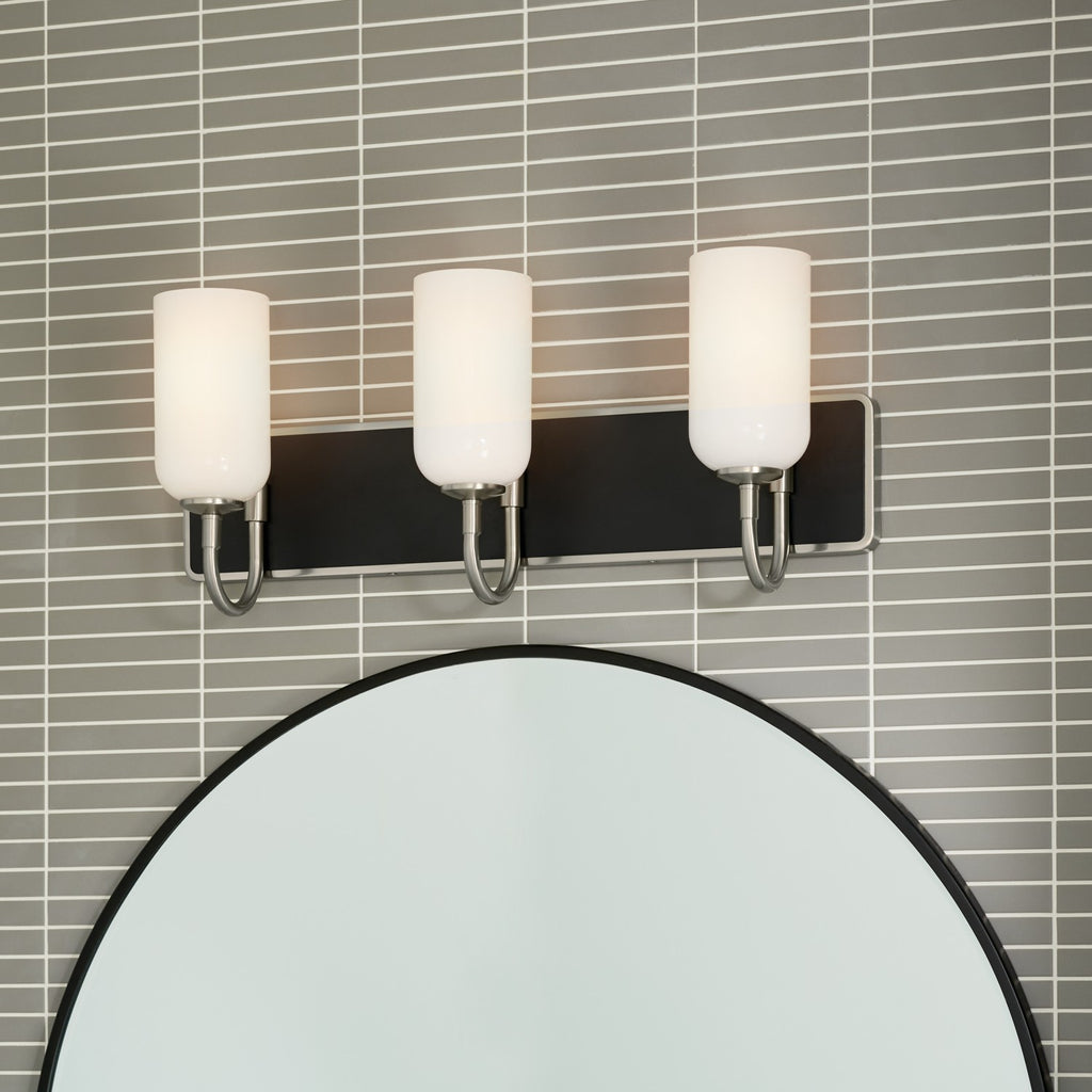 KICHLER 55163NI Solia 24 Inch 3 Light Vanity With Opal Glass In Brushed Nickel With Black