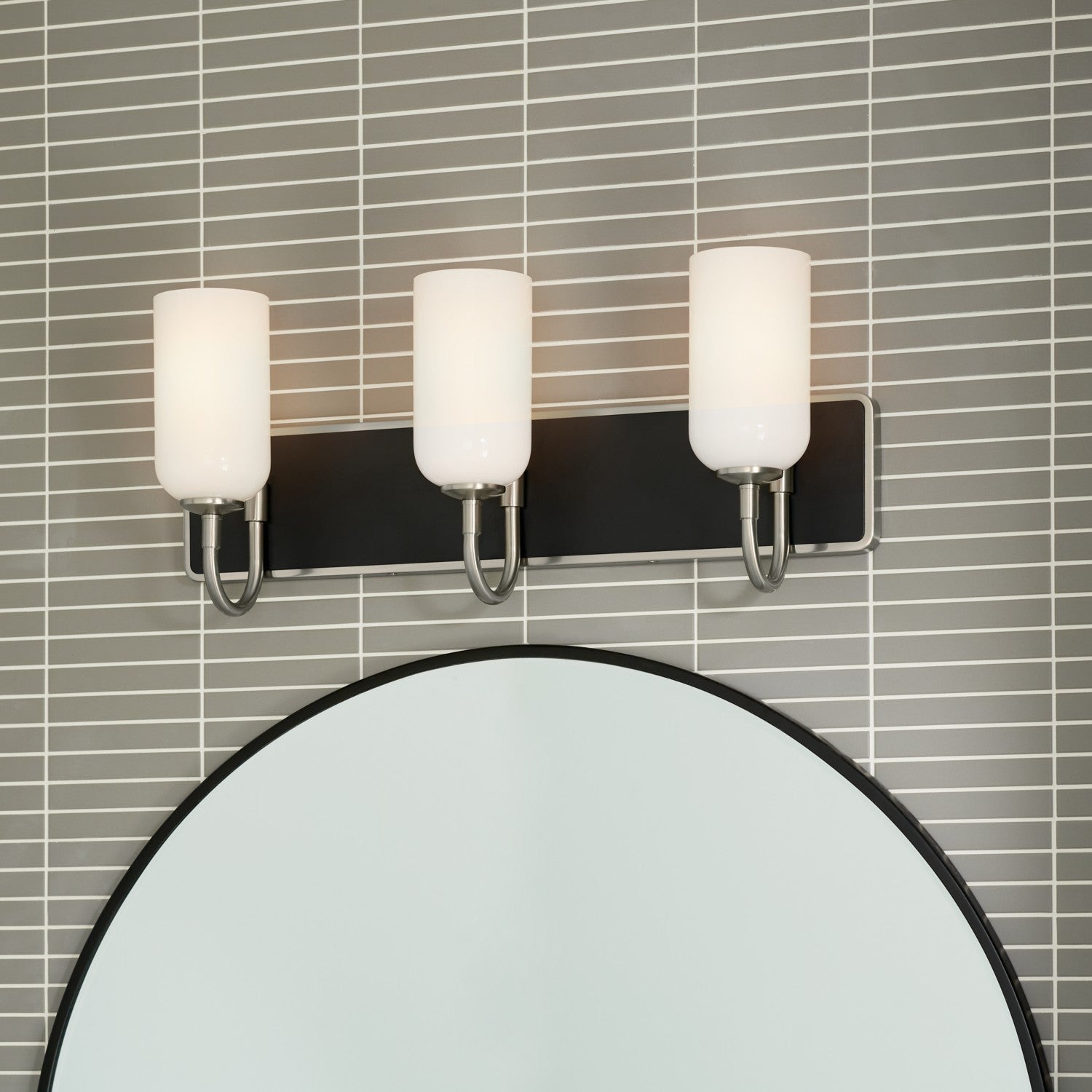 KICHLER 55163NI Solia 24 Inch 3 Light Vanity With Opal Glass In Brushed Nickel With Black