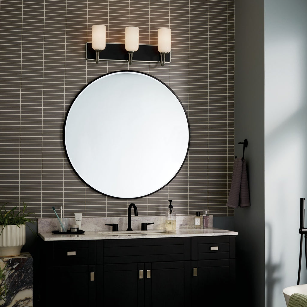 KICHLER 55163NI Solia 24 Inch 3 Light Vanity With Opal Glass In Brushed Nickel With Black