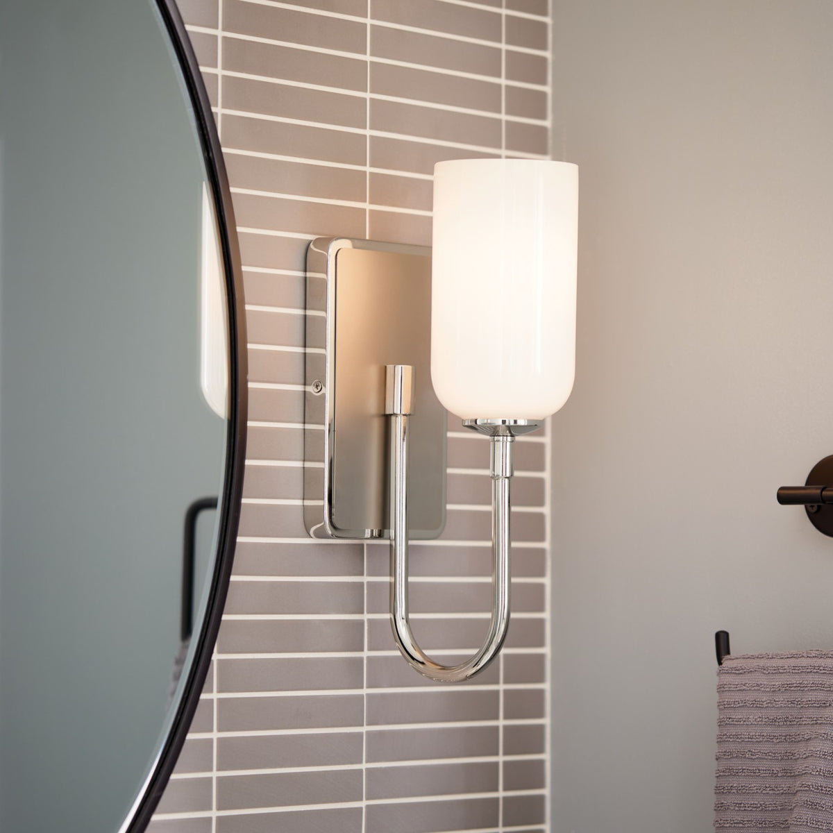 KICHLER 55161PN Solia 13.5 Inch 1 Light Wall Sconce With Opal Glass In Polished Nickel With Stain Nickel