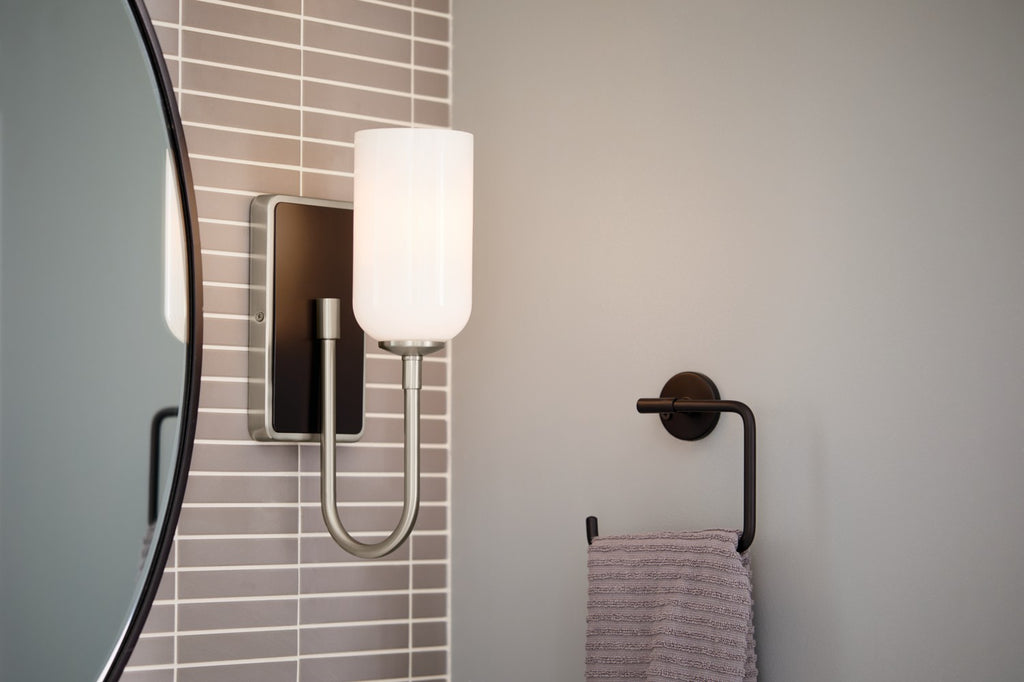 KICHLER 55161NI Solia 13.5 Inch 1 Light Wall Sconce With Opal Glass In Brushed Nickel With Black