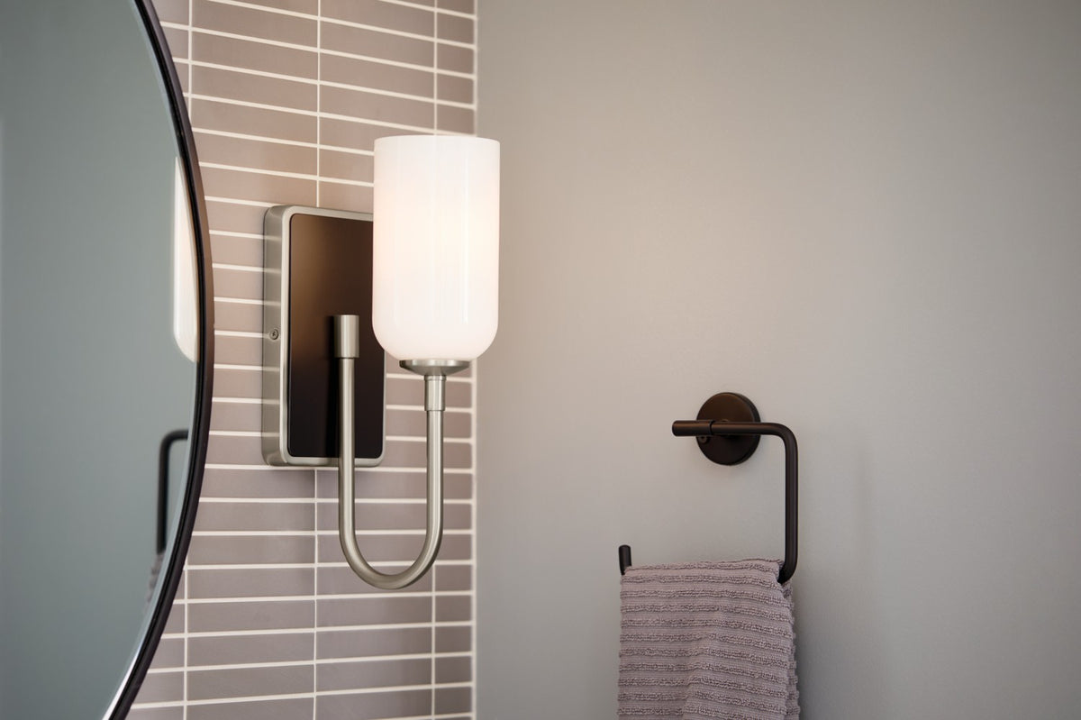 KICHLER 55161NI Solia 13.5 Inch 1 Light Wall Sconce With Opal Glass In Brushed Nickel With Black