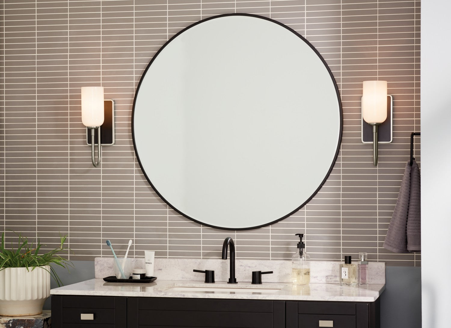 KICHLER 55161NI Solia 13.5 Inch 1 Light Wall Sconce With Opal Glass In Brushed Nickel With Black