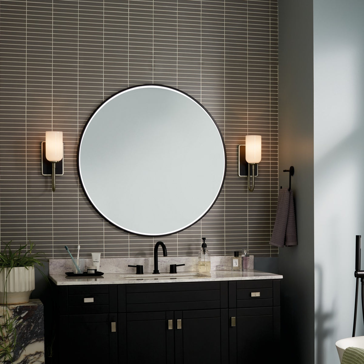 KICHLER 55161NI Solia 13.5 Inch 1 Light Wall Sconce With Opal Glass In Brushed Nickel With Black