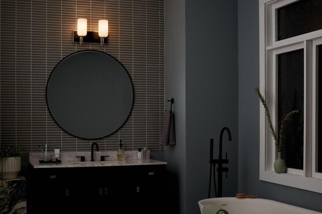 KICHLER 55162CPZ Solia 14.25 Inch 2 Light Vanity With Opal Glass In Champagne Bronze With Black