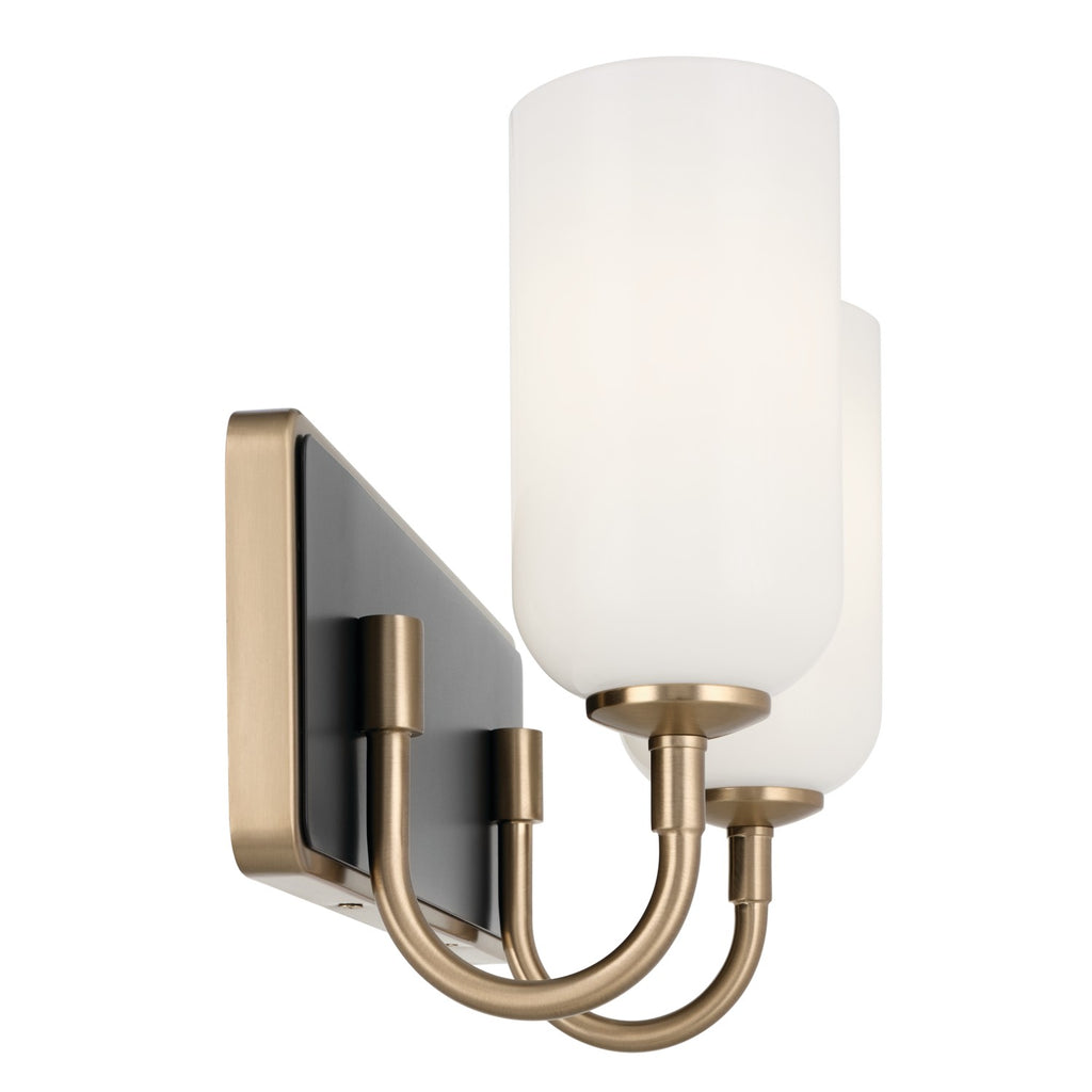 KICHLER 55162CPZ Solia 14.25 Inch 2 Light Vanity With Opal Glass In Champagne Bronze With Black