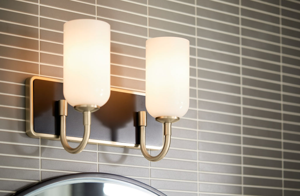 KICHLER 55162CPZ Solia 14.25 Inch 2 Light Vanity With Opal Glass In Champagne Bronze With Black