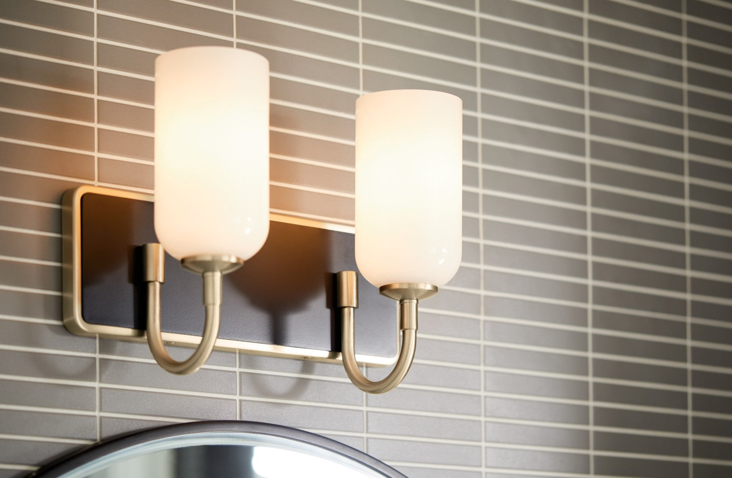 KICHLER 55162CPZ Solia 14.25 Inch 2 Light Vanity With Opal Glass In Champagne Bronze With Black