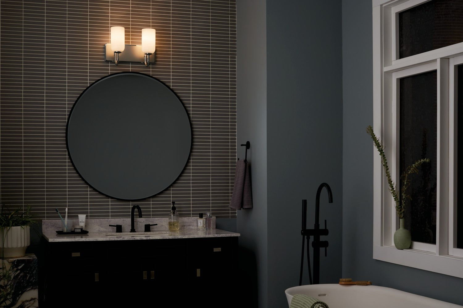 KICHLER 55162PN Solia 14.25 Inch 2 Light Vanity With Opal Glass In Polished Nickel With Stain Nickel
