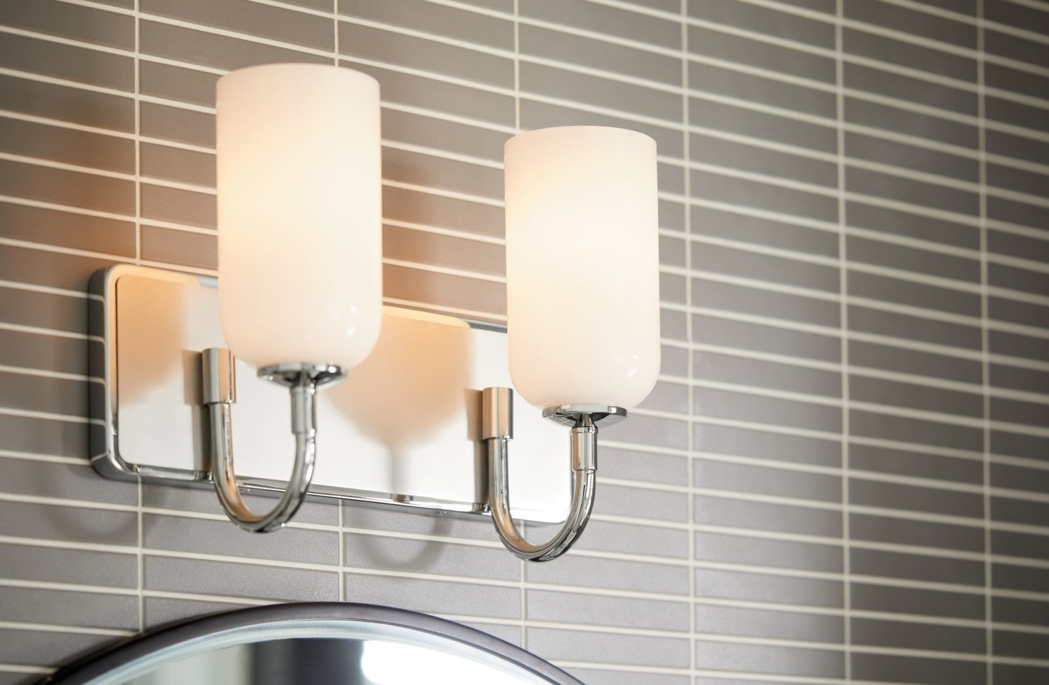 KICHLER 55162PN Solia 14.25 Inch 2 Light Vanity With Opal Glass In Polished Nickel With Stain Nickel
