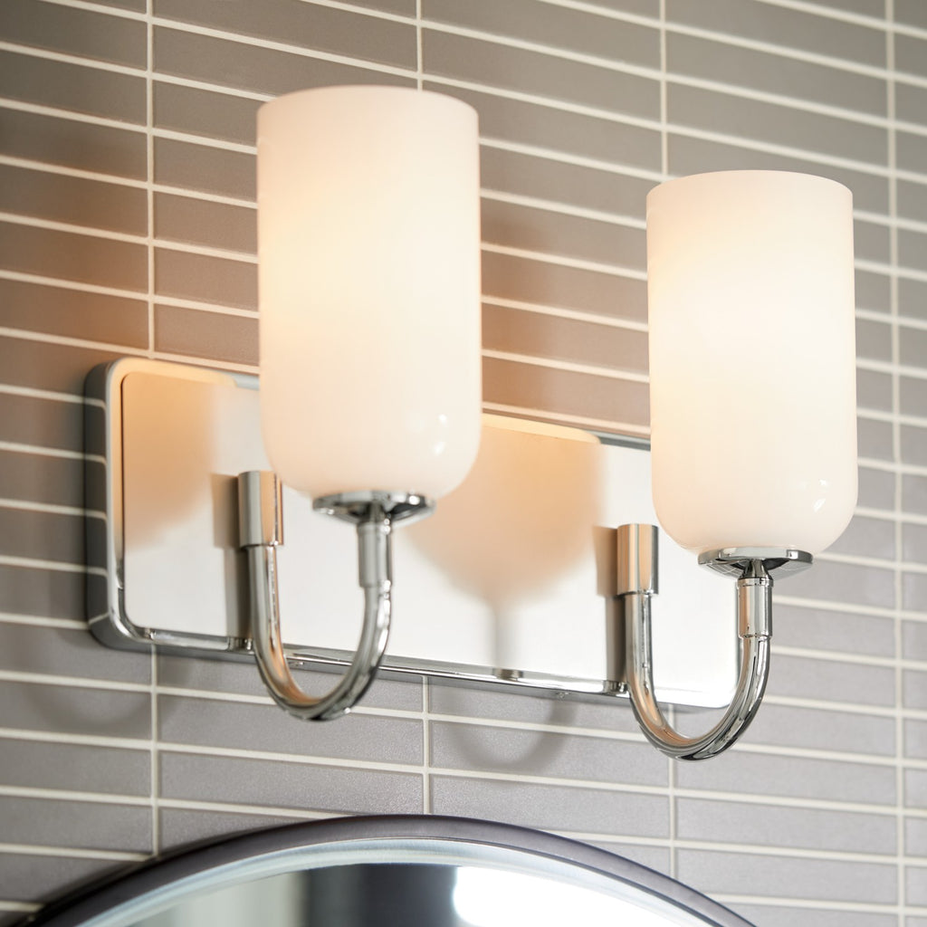 KICHLER 55162PN Solia 14.25 Inch 2 Light Vanity With Opal Glass In Polished Nickel With Stain Nickel