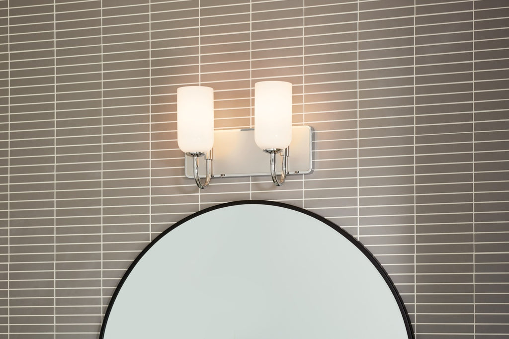 KICHLER 55162PN Solia 14.25 Inch 2 Light Vanity With Opal Glass In Polished Nickel With Stain Nickel