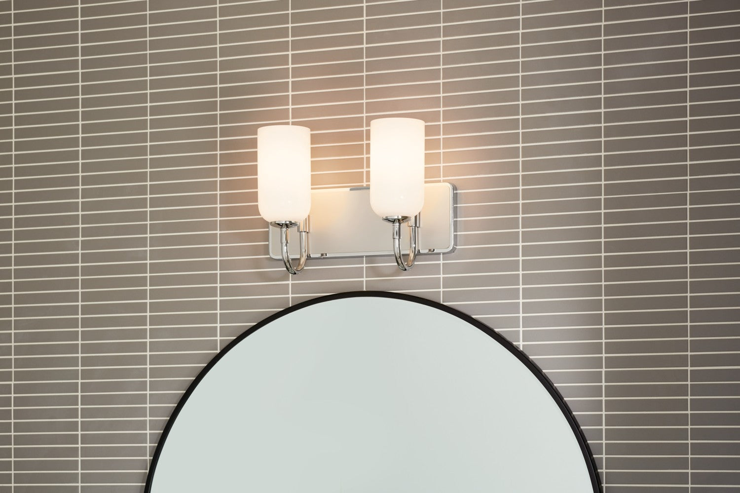 KICHLER 55162PN Solia 14.25 Inch 2 Light Vanity With Opal Glass In Polished Nickel With Stain Nickel