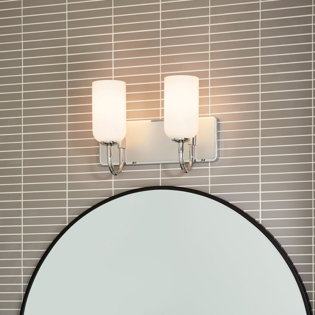 KICHLER 55162PN Solia 14.25 Inch 2 Light Vanity With Opal Glass In Polished Nickel With Stain Nickel