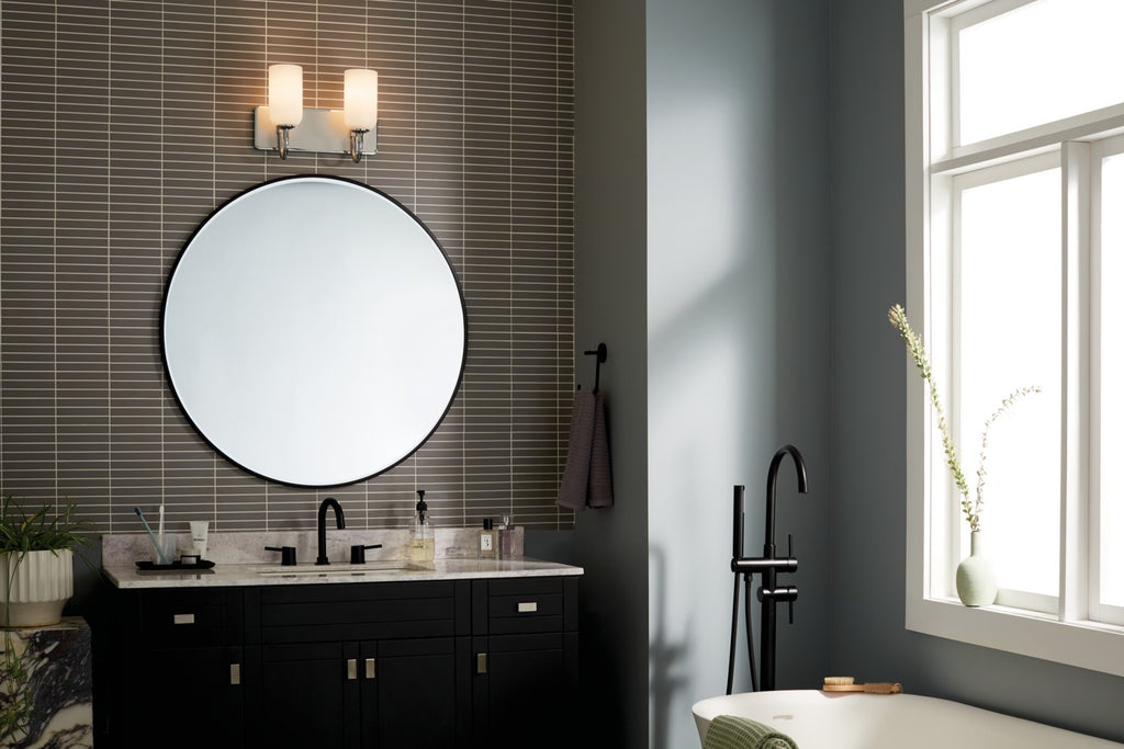 KICHLER 55162PN Solia 14.25 Inch 2 Light Vanity With Opal Glass In Polished Nickel With Stain Nickel