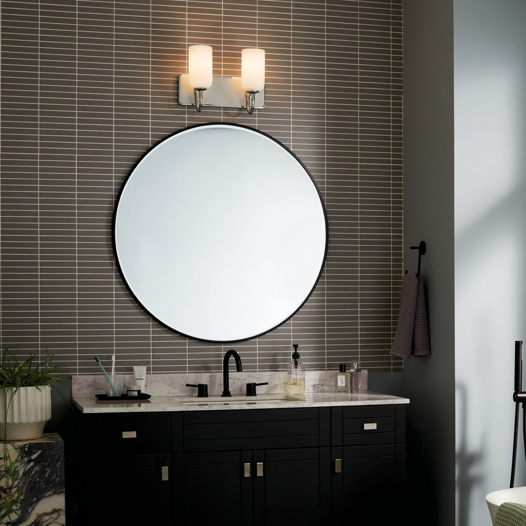 KICHLER 55162PN Solia 14.25 Inch 2 Light Vanity With Opal Glass In Polished Nickel With Stain Nickel