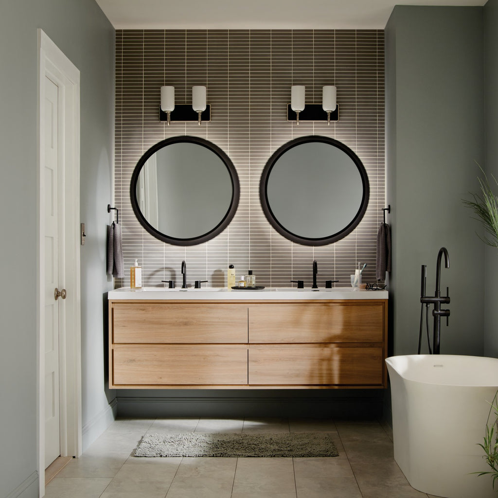 KICHLER 55162NI Solia 14.25 Inch 2 Light Vanity With Opal Glass In Brushed Nickel With Black