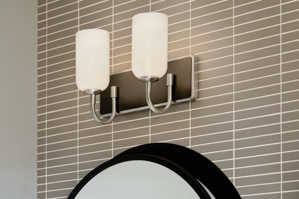 KICHLER 55162NI Solia 14.25 Inch 2 Light Vanity With Opal Glass In Brushed Nickel With Black