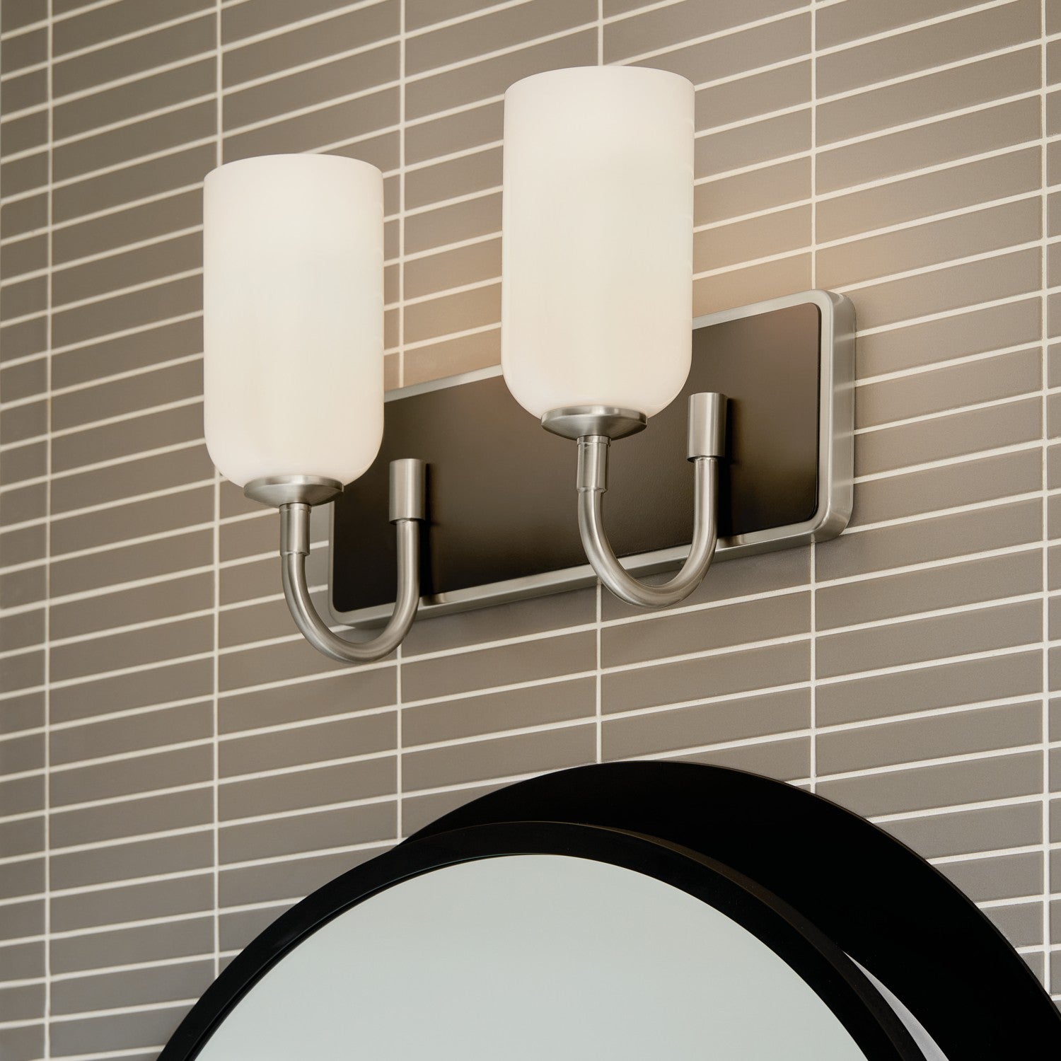 KICHLER 55162NI Solia 14.25 Inch 2 Light Vanity With Opal Glass In Brushed Nickel With Black