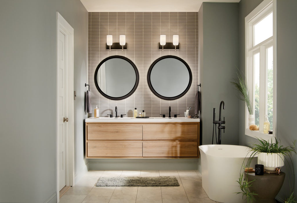 KICHLER 55162NI Solia 14.25 Inch 2 Light Vanity With Opal Glass In Brushed Nickel With Black