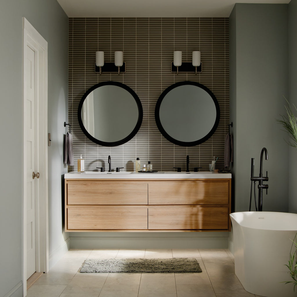 KICHLER 55162NI Solia 14.25 Inch 2 Light Vanity With Opal Glass In Brushed Nickel With Black